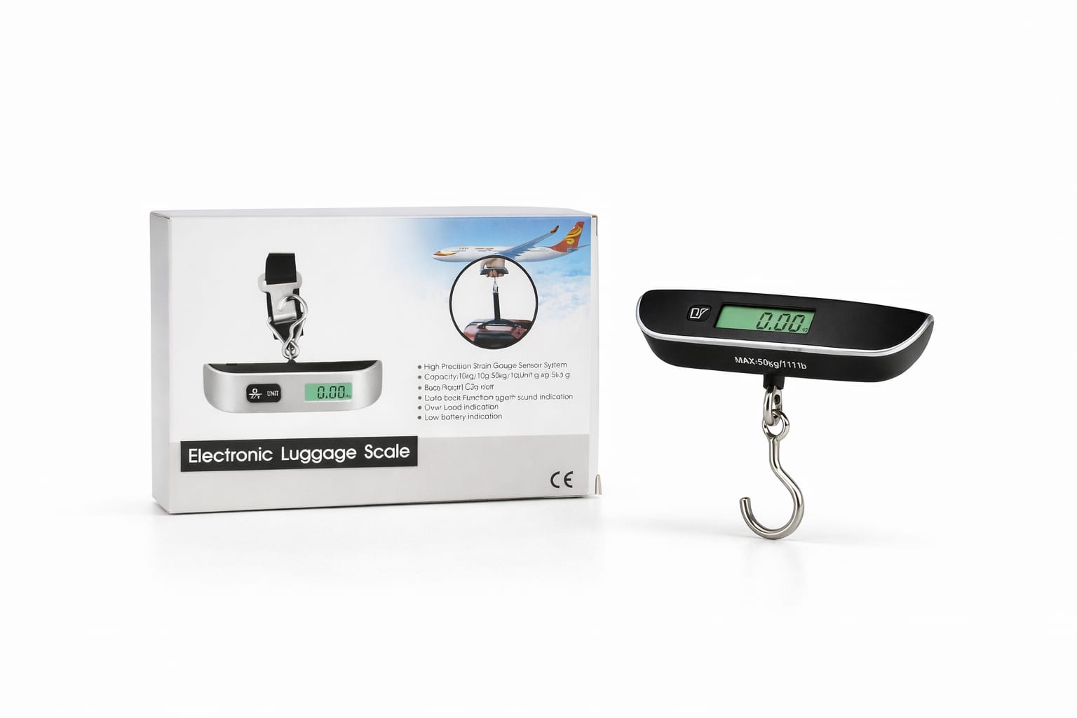 Digitale Kofferwaage mit Display und Metallhaken